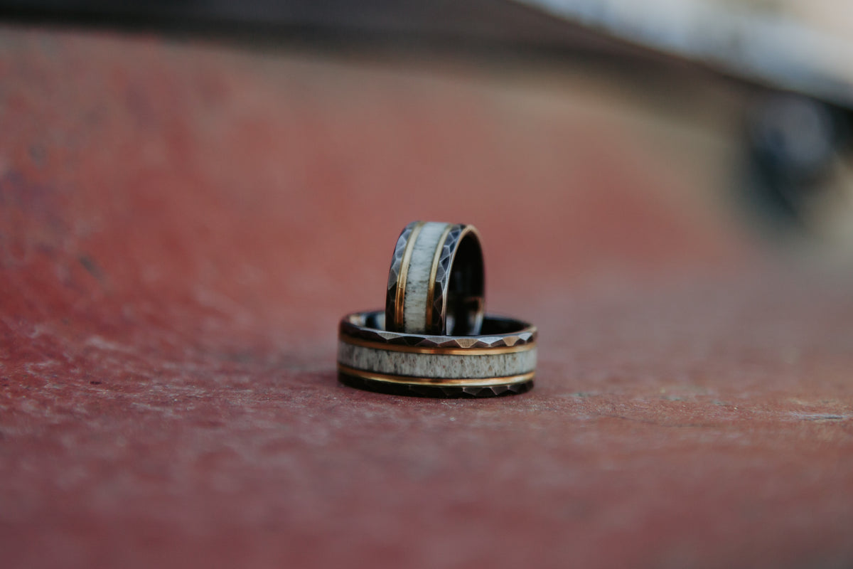Hammered Black Tungsten with Gold