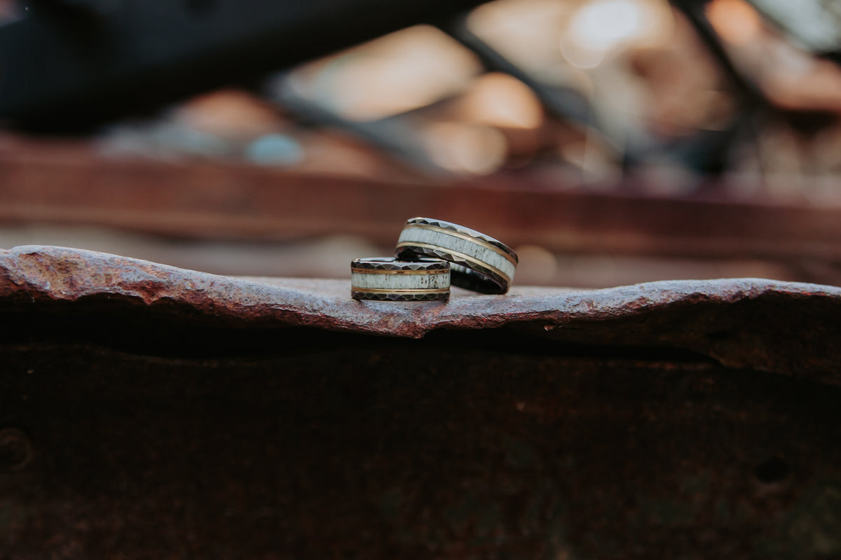 Hammered Black Tungsten with Gold