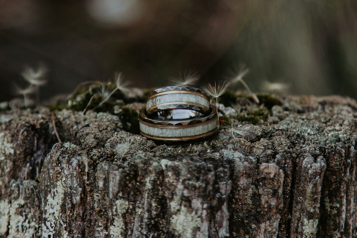 Hammered Black Tungsten with Gold