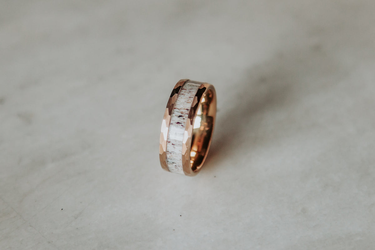 Hammered Rose Gold Plated Tungsten