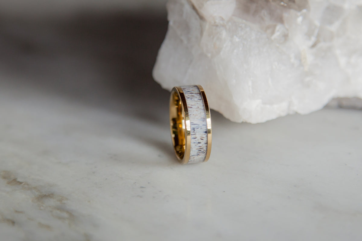Gold Plated Tungsten Antler Ring