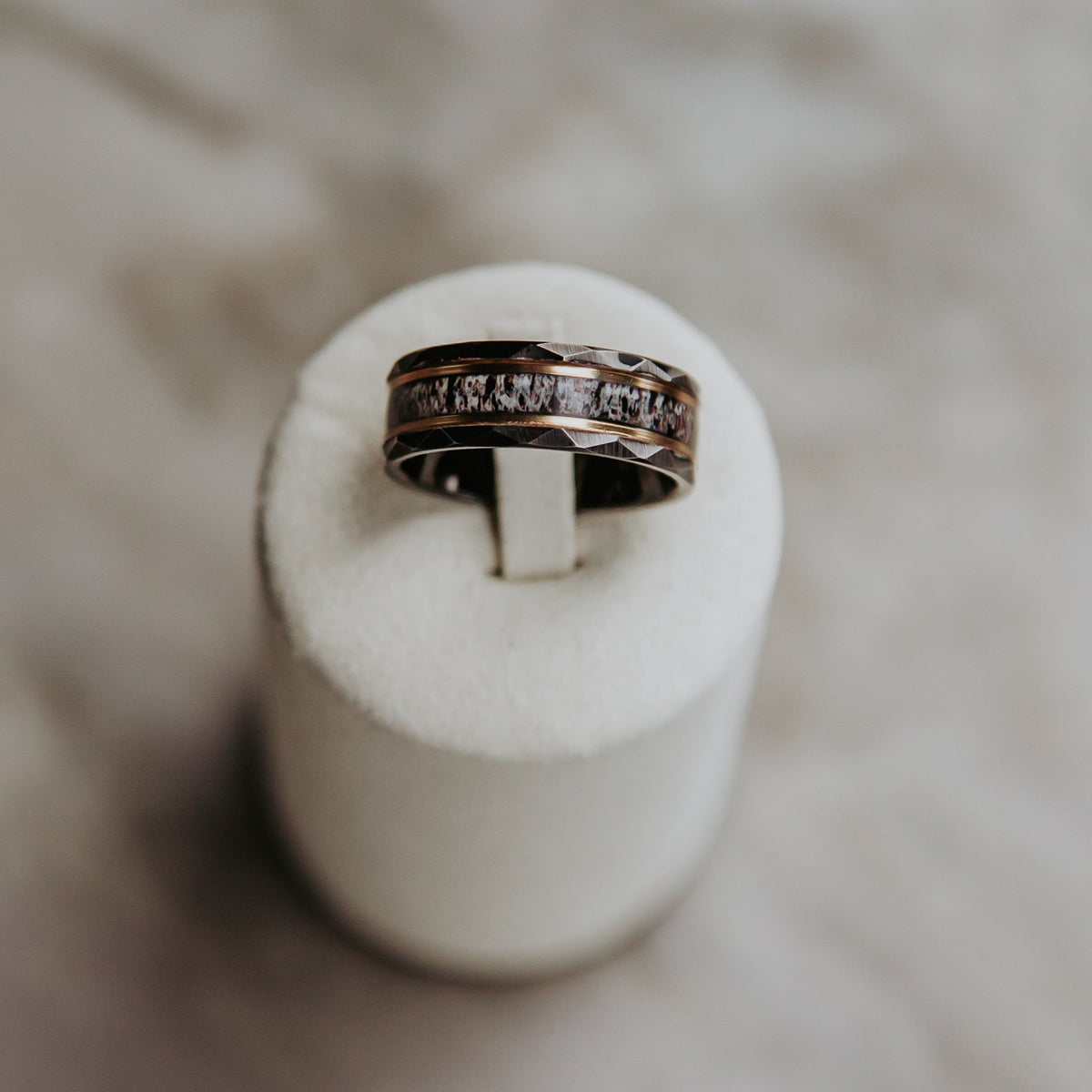 Hammered Black Tungsten with Gold