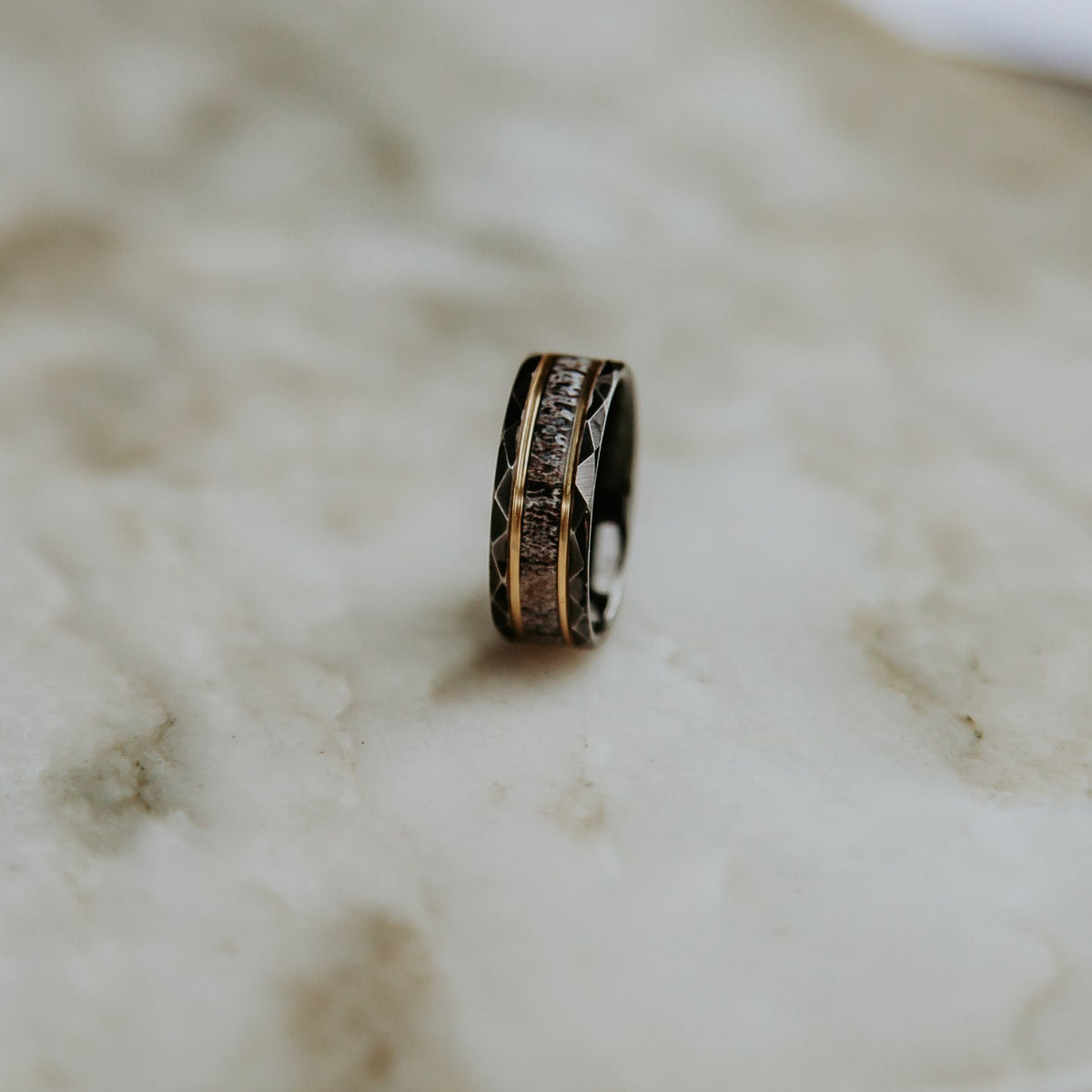 Hammered Black Tungsten with Gold